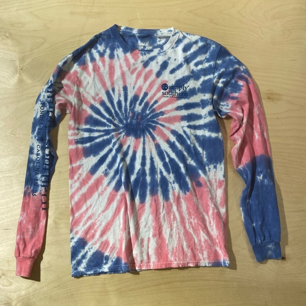 Simply Southern Spiral Tie-Dye Shirt - Blue, Pink, White Small (OE)